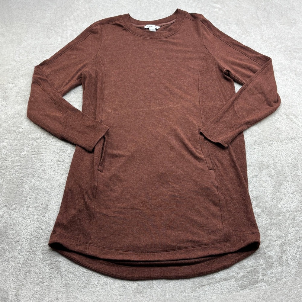 Athleta Balance Dress Women's L Brown Ribbed Side Zip Pocket Softcore Athleisure